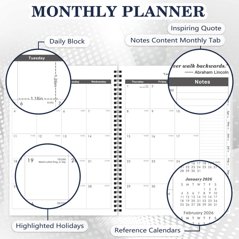 MaaIbok 2026-2030 Monthly Planner/Calendar - Jan 2026 - Dec 2030, 5 Year Monthly Planner with Tabs & Celebrity Quotes, 9"" x 11"", Famous Quotes, Two-Side Pocket, Suitable for Long-Term Planning, Black - Image 3